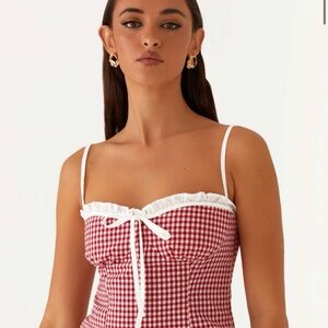 Peppermayo Red Gingham Top with White Trim
